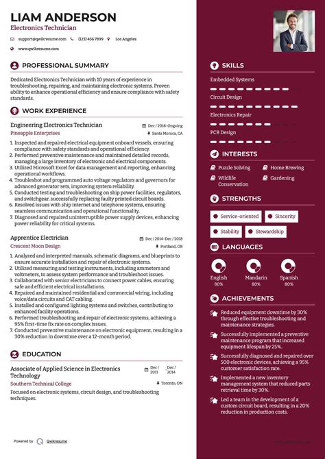 resume for electronics technician